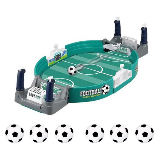 Tischfußballspiel für Kinder, grün, mit Bällen, interaktives Spielzeug, Fußballfeld-Design.