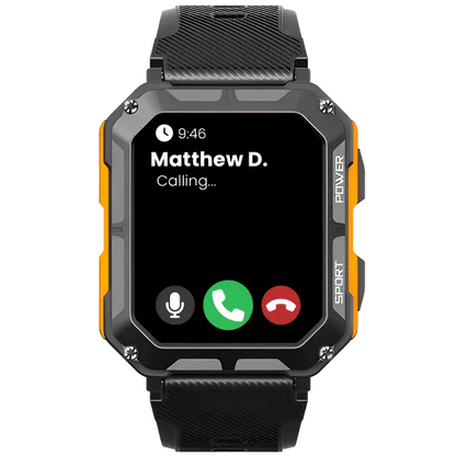 Unzerstörbare Smartwatch mit Herzfrequenzmesser, Schrittzähler, schwarz-orange, Outdoor.