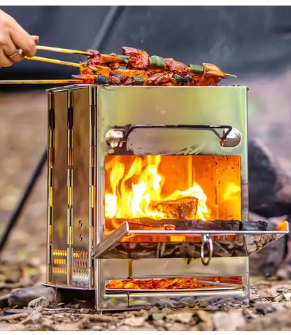 Klappbarer Edelstahl-Holzofen, Camping, Outdoor, Feuerstelle, Grillen, tragbar, robust.