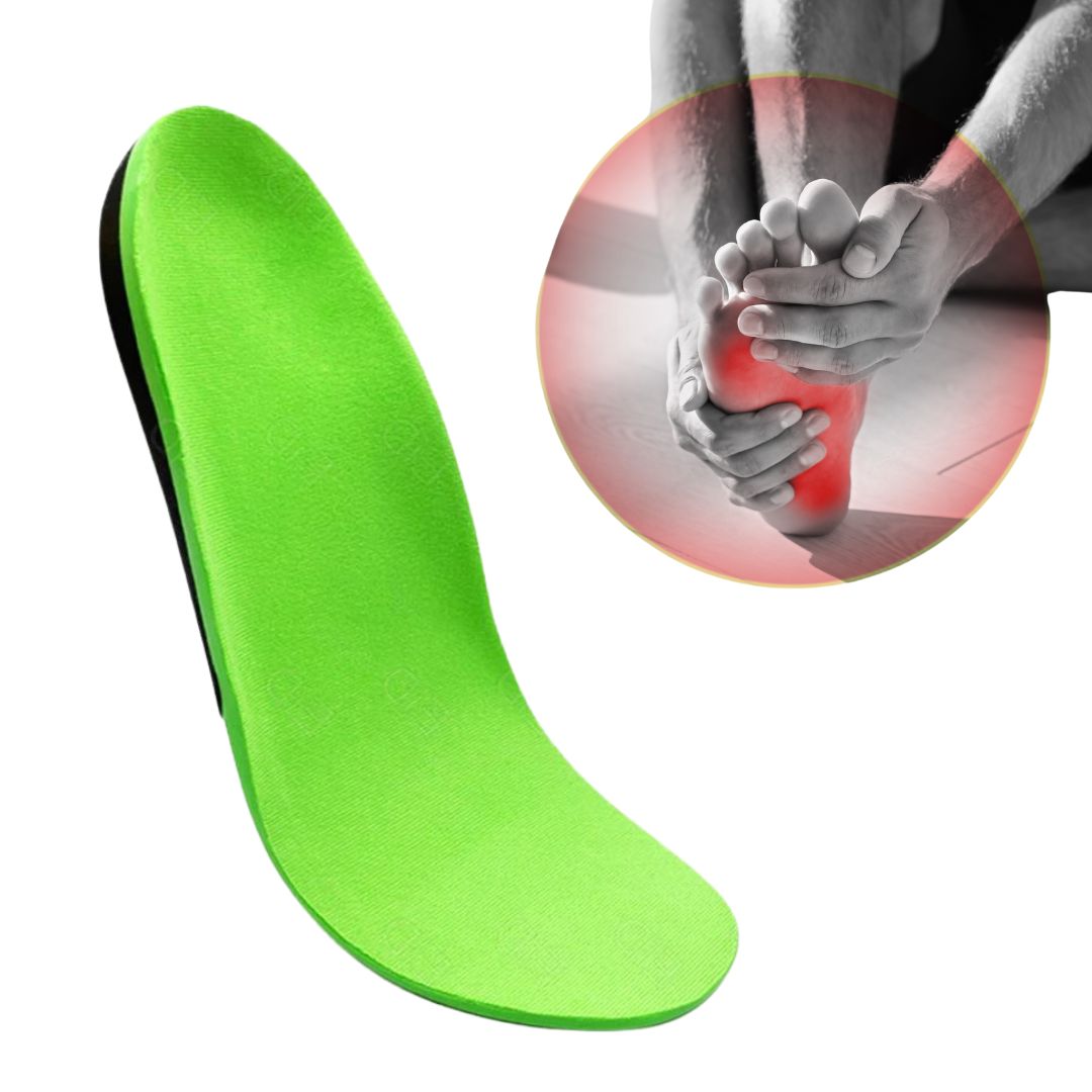 Grüne orthopädische Einlegesohle, OrthoFit Ultra Premium, Fußschmerzen Linderung, Komfort.