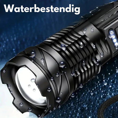 Wasserdichte Militär-Taschenlampe, 5000 Lumen, schwarz, robust, Outdoor, LED-Beleuchtung.