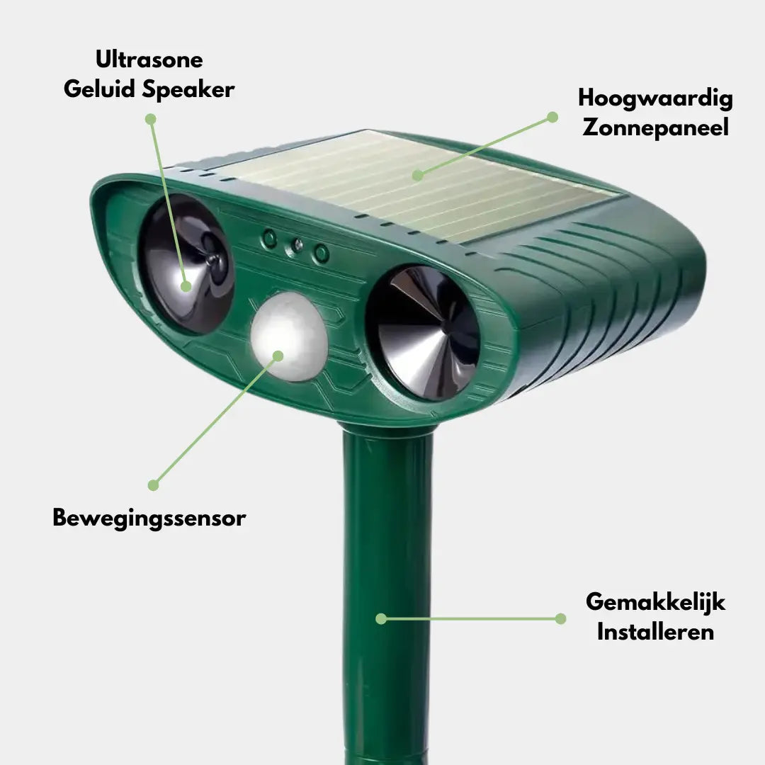 Ultrasone Katzenvertreiber, grün, mit Solarpanel und Bewegungssensor für den Außenbereich.
