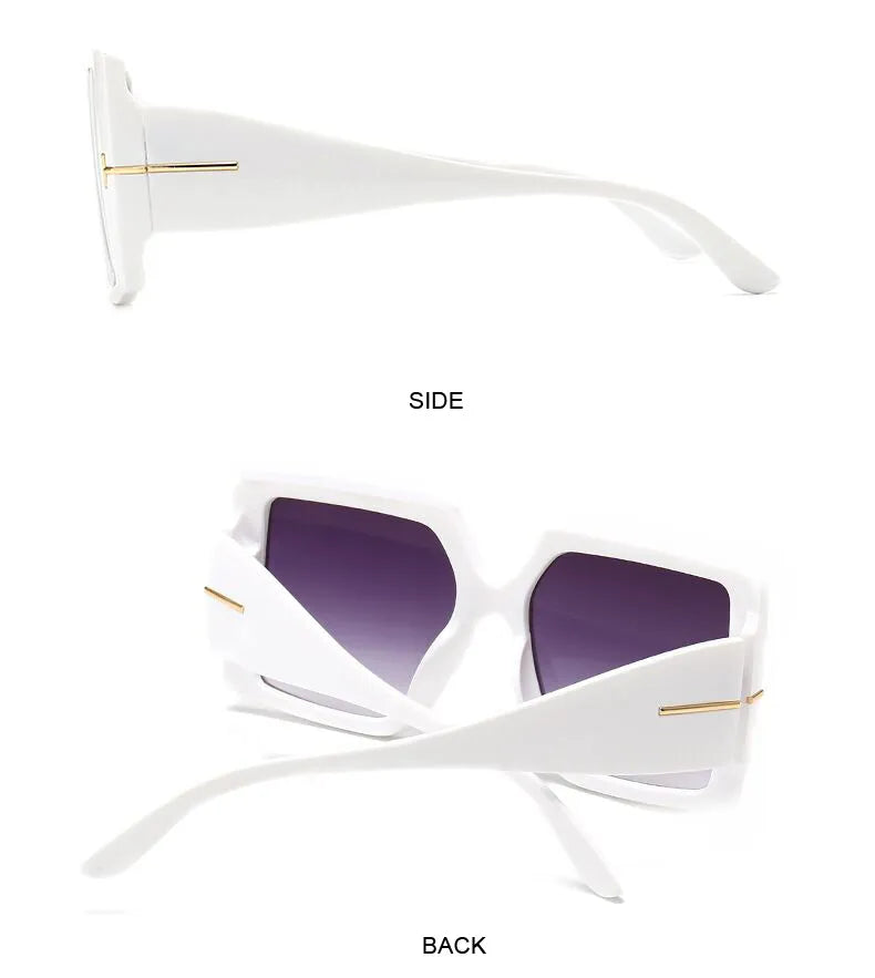 Weiße übergroße eckige Sonnenbrille, UV-Schutz, modisches Accessoire, Damenmode.