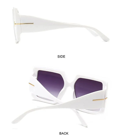Weiße übergroße eckige Sonnenbrille, UV-Schutz, modisches Accessoire, Damenmode.
