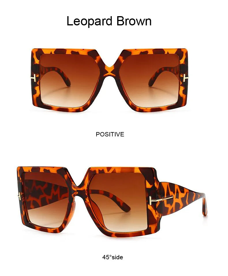 Leopard braune übergroße eckige Sonnenbrille, modisch, UV-Schutz, Damenaccessoire.
