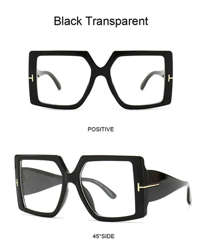 Schwarze, transparente, übergroße quadratische Sonnenbrille, modisches Design.