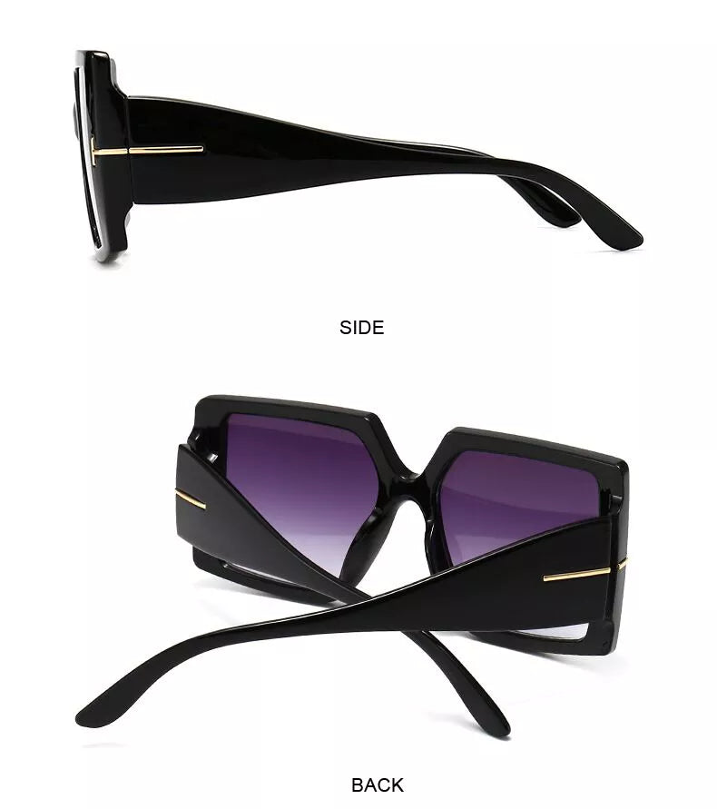 Schwarze übergroße eckige Sonnenbrille, UV-Schutz, modisches Accessoire, Damenmode.