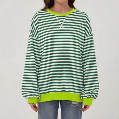 Oversized Striped Crew-Neck Sweatshirt - Holly