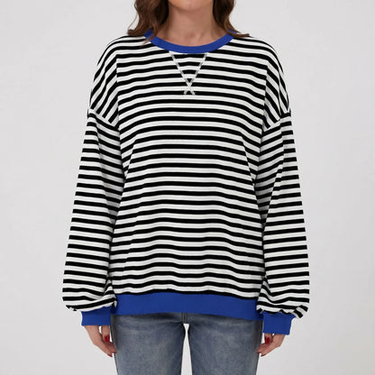 Oversized Striped Crew-Neck Sweatshirt - Holly