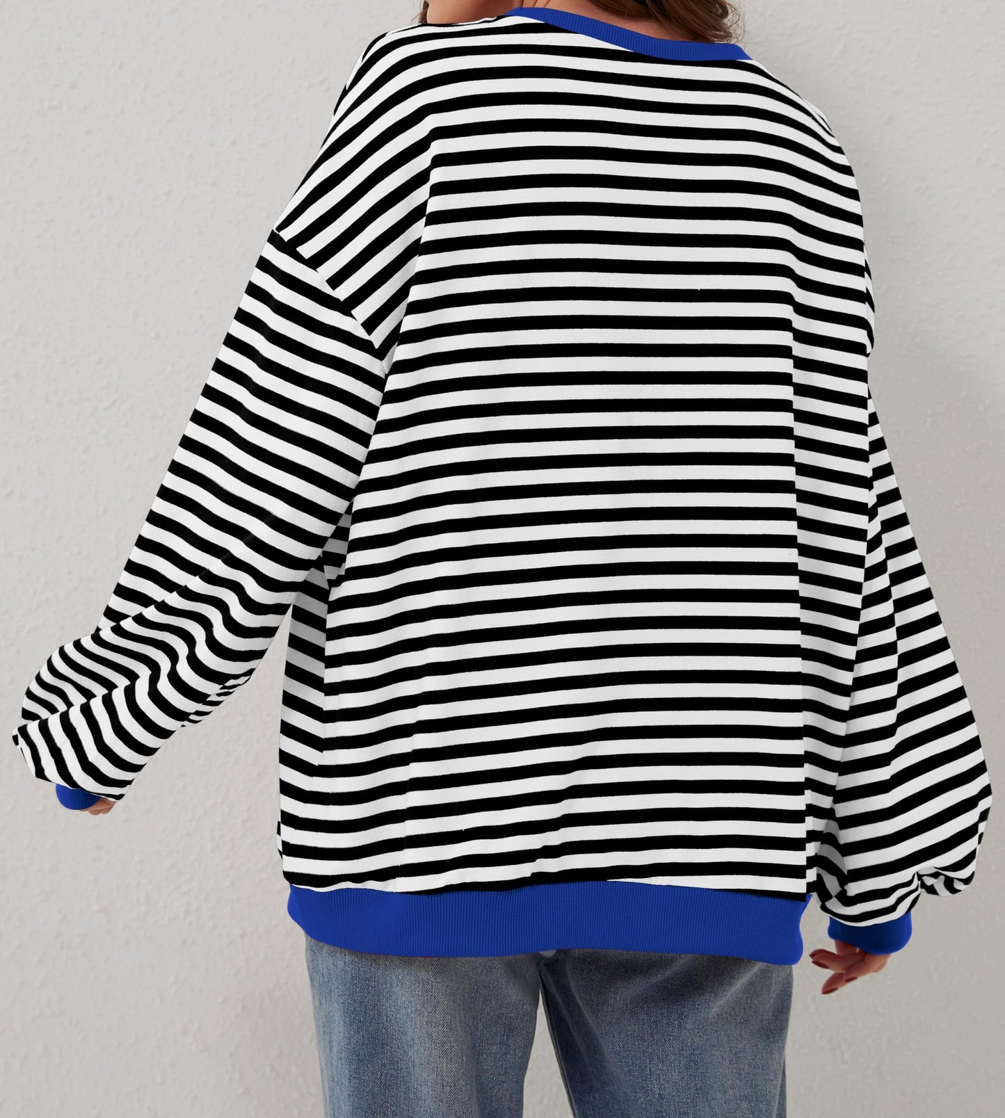 Oversized Striped Crew-Neck Sweatshirt - Holly