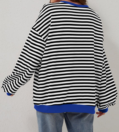 Oversized Striped Crew-Neck Sweatshirt - Holly