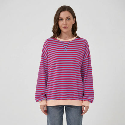 Oversized Striped Crew-Neck Sweatshirt - Holly