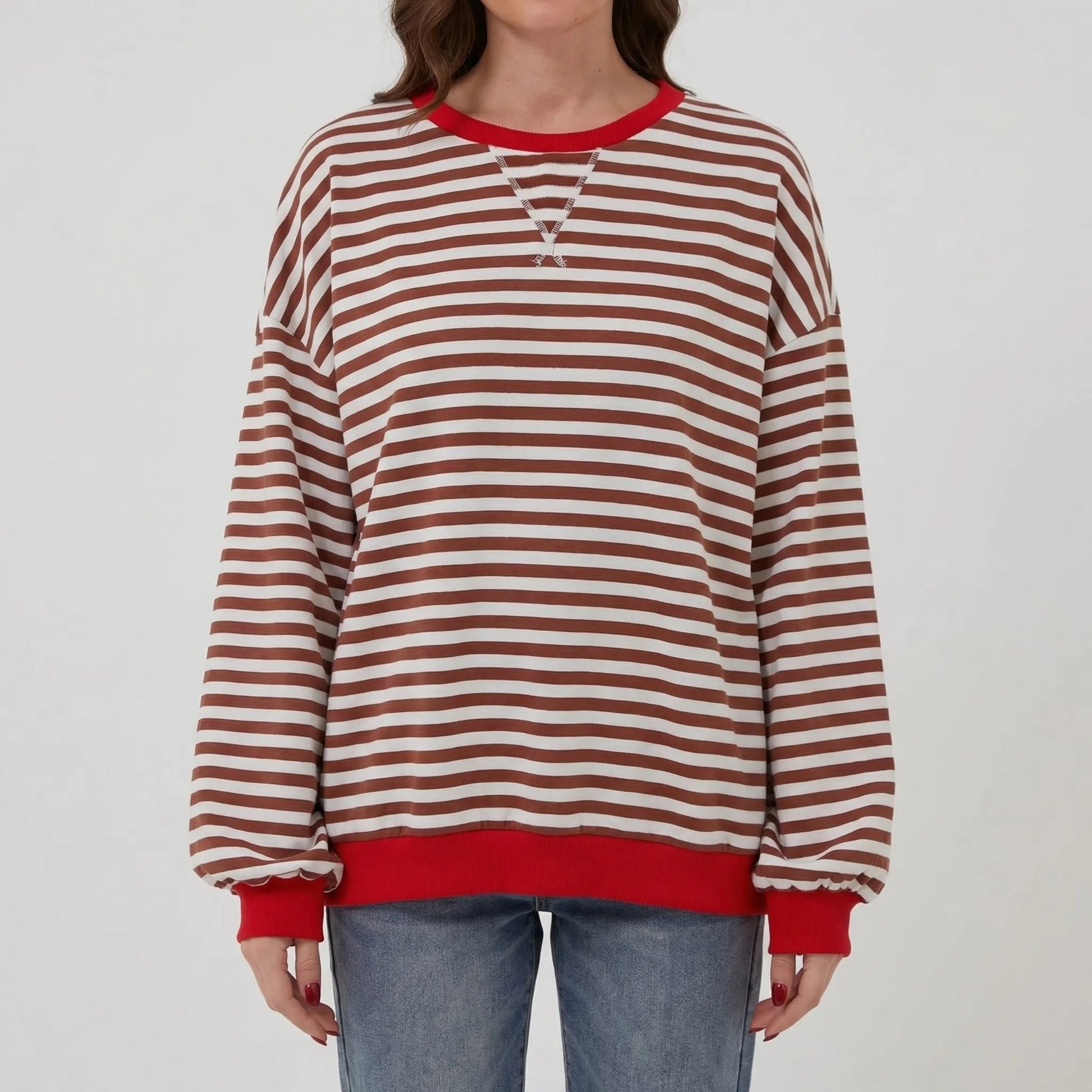 Oversized Striped Crew-Neck Sweatshirt - Holly