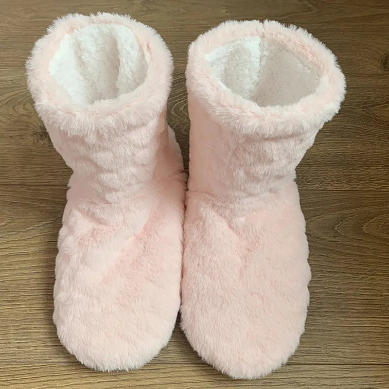 Rosa Plüsch-Hausschuhe, warm, gemütlich, rutschfest, Damen, Winter, weiches Futter.