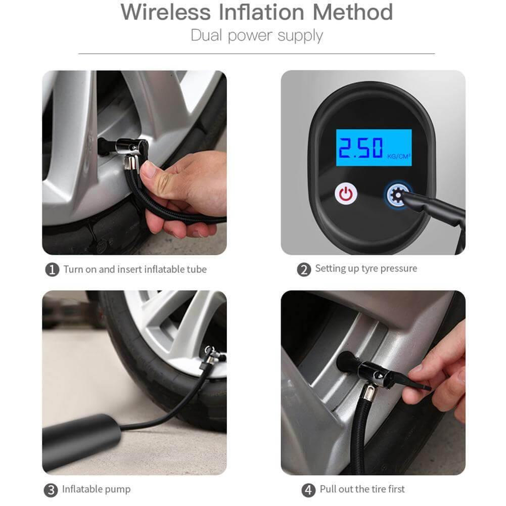 Kabellose elektrische Luftpumpe, digital, tragbar, Reifenfüllung, Autozubehör, schwarz.