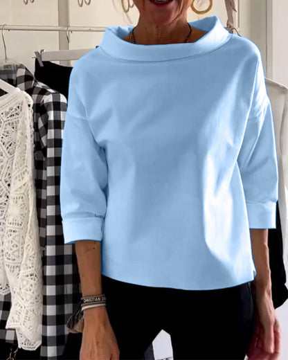 Damernas höstblus med hög krage och 3/4 ärmar – Mireille