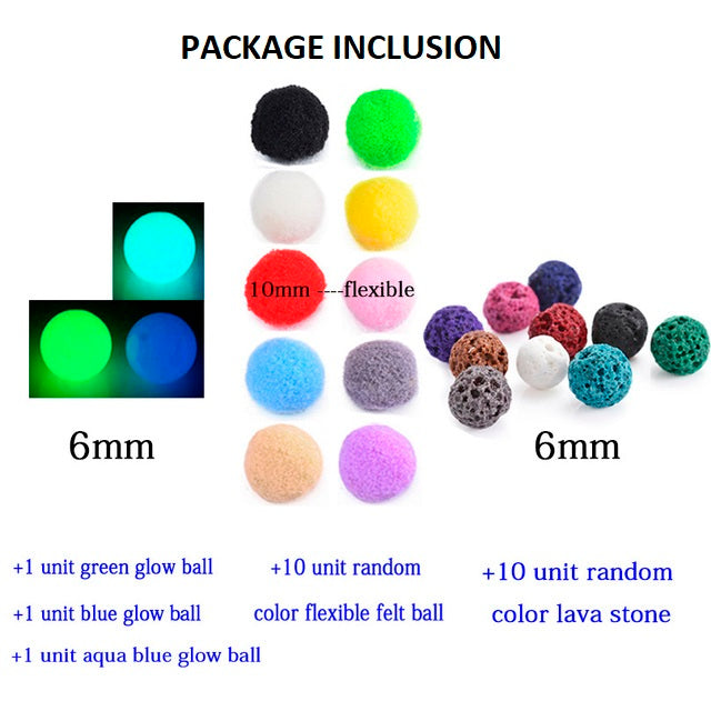 Leuchtkugeln und Filzkugeln, 6mm, grün, blau, flexibel, Lavastein, Bastelbedarf.