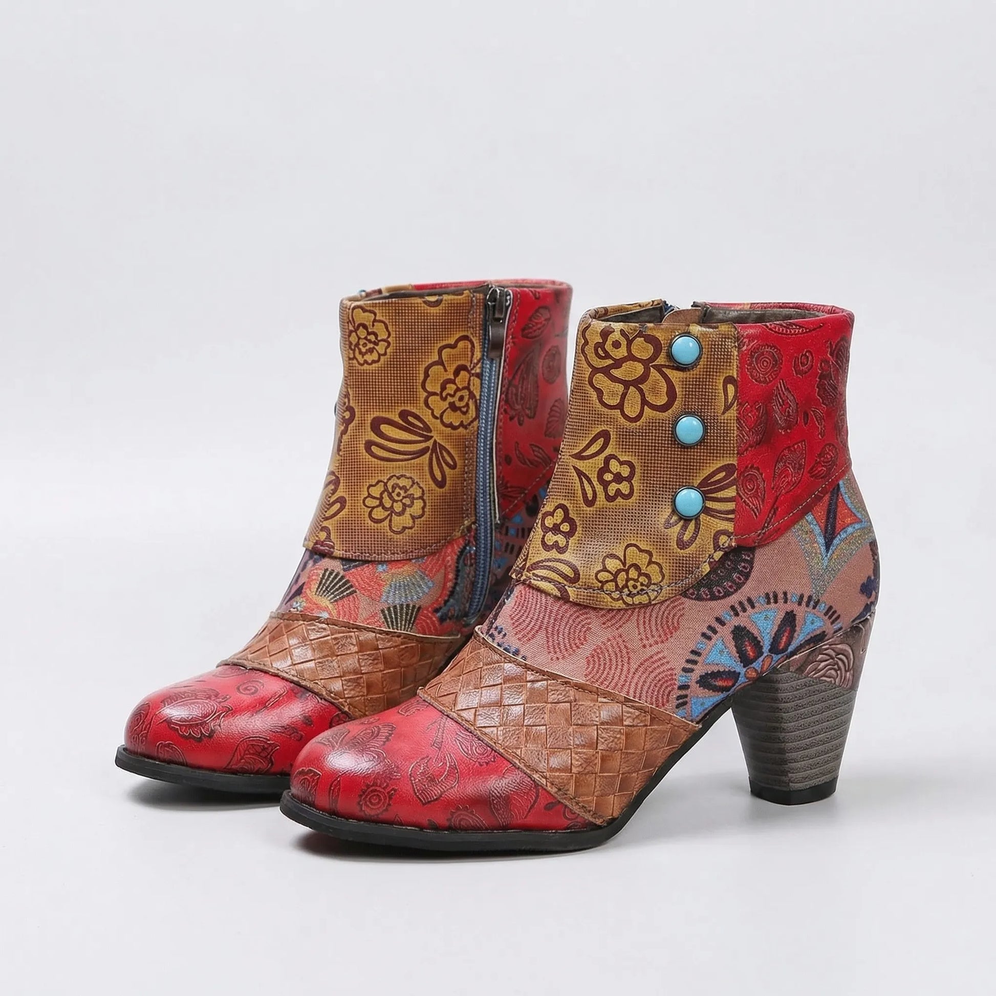 Patchwork Floral High Heel Boot - Rose
