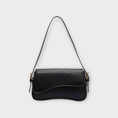Schwarze Lederhandtasche mit Schulterriemen, elegantes Design, Damenmode Accessoire.