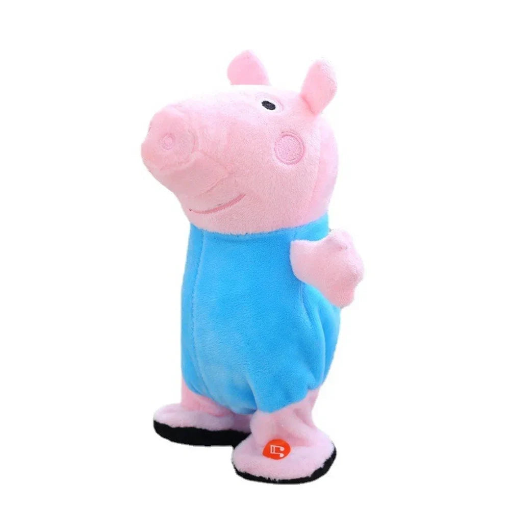Rosa Plüsch-Schweinchen in blauem Anzug, Kuscheltier, Kinder-Spielzeug, Geschenkidee.