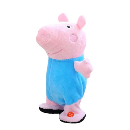 Rosa Plüsch-Schweinchen in blauem Anzug, Kuscheltier, Kinder-Spielzeug, Geschenkidee.