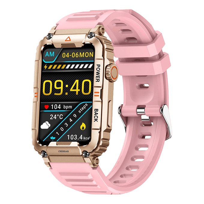 Rosa Smartwatch mit Fitness-Tracker, Herzfrequenzmesser, Schrittzähler, wasserdicht.