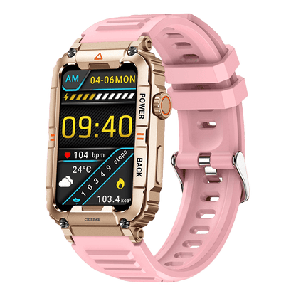 Rosa Smartwatch mit Fitness-Tracker, Herzfrequenzmesser, Schrittzähler, wasserdicht.
