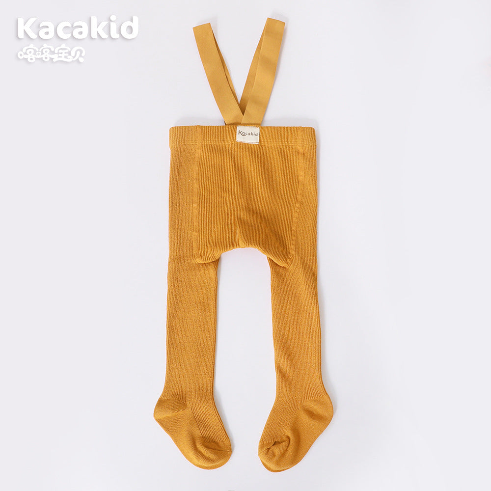 Gelbe Kinderstrumpfhose mit Hosenträgern, Baumwolle, Kacakid, bequem, modisch.