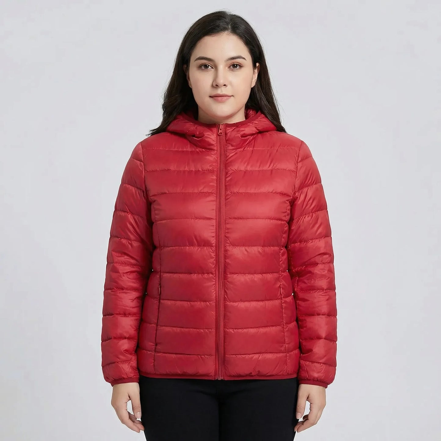 Plus-Size Insulated Zip-Up Jacket - Rose