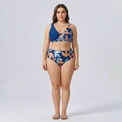 Plus-Size Tropical Print Bikini Set - April