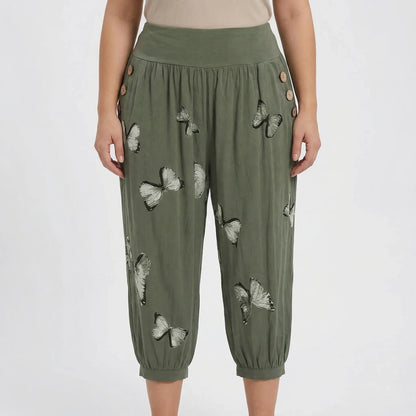 Plus Size Butterfly Print Capri Pants - Ella