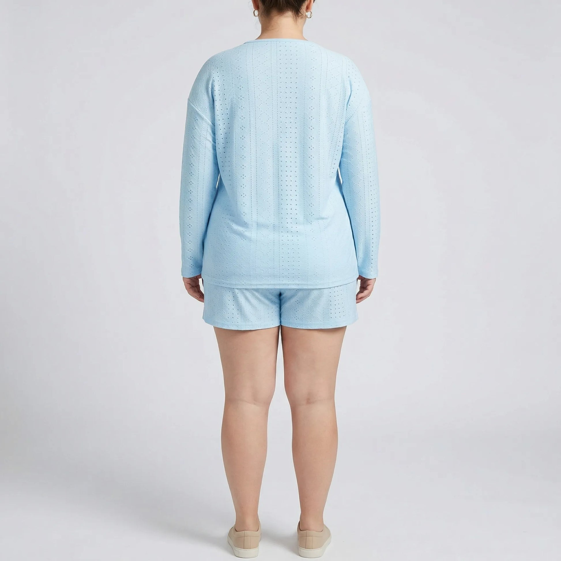 Plus Size Crew Neck Long Sleeve Top And Shorts Set - Charlene