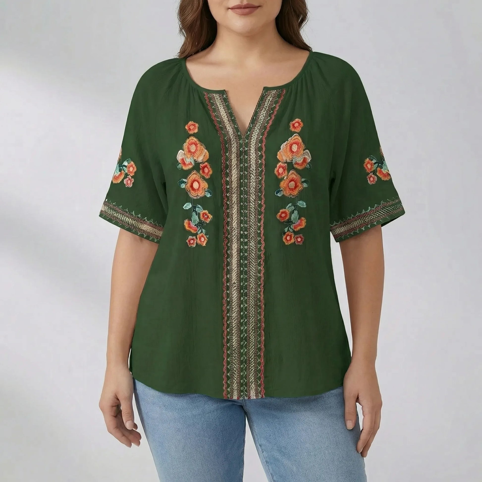 Plus Size Embroidered Short Sleeve Top - Natasha