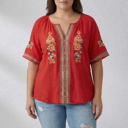 Plus Size Embroidered Short Sleeve Top - Natasha