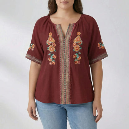 Plus Size Embroidered Short Sleeve Top - Natasha