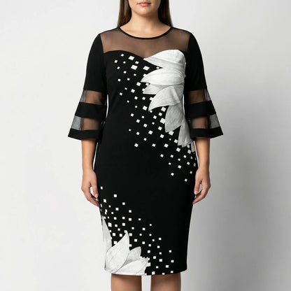 Plus Size Floral Print Midi Dress - Patty