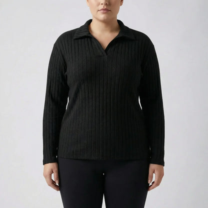 Plus Size Ribbed Knit Long Sleeve Top - Charlotte