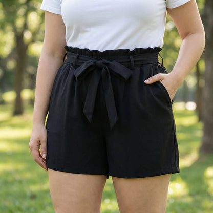 Plus Size Ruffle Waist Shorts - Jeannie