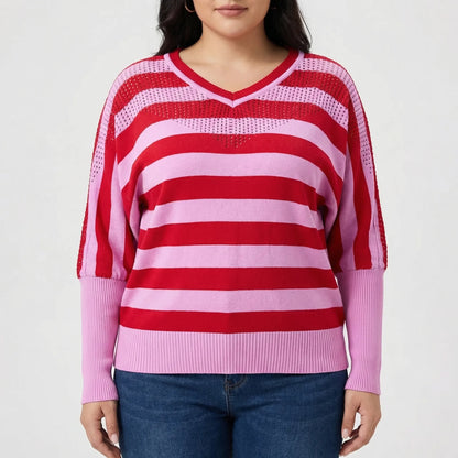 Plus Size V-Neck Knit Sweater - Barbara