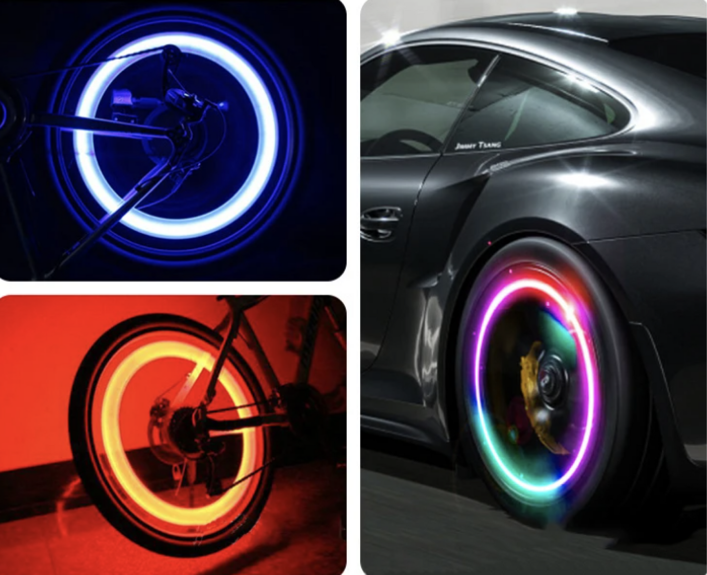 Set med 4 lysande ventilkåpor med logotyp – LuxaGlow