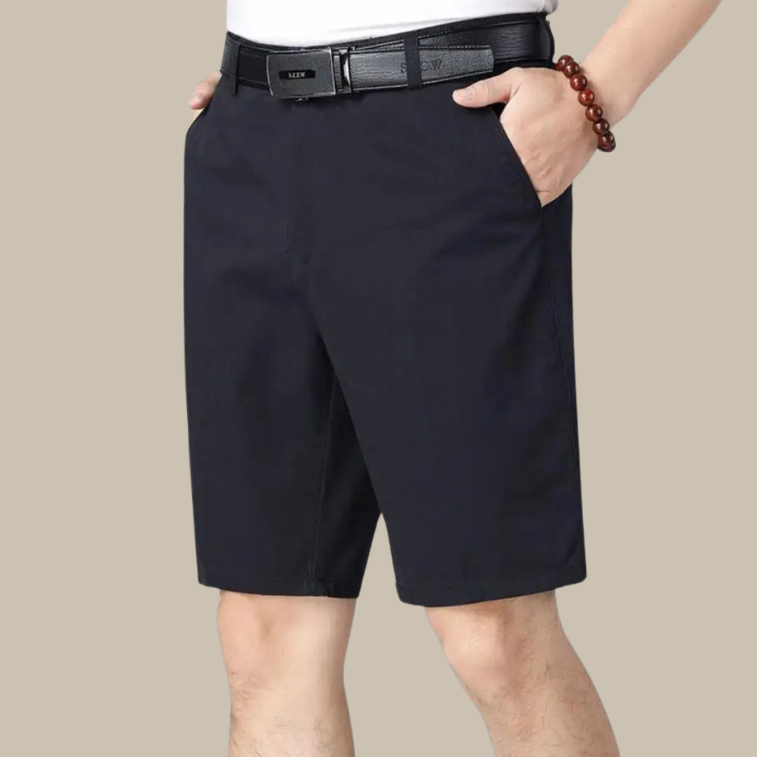 Schwarze Herren-Shorts, Baumwolle, mit Gürtel, lässig, Sommermode, bequem, Taschen.