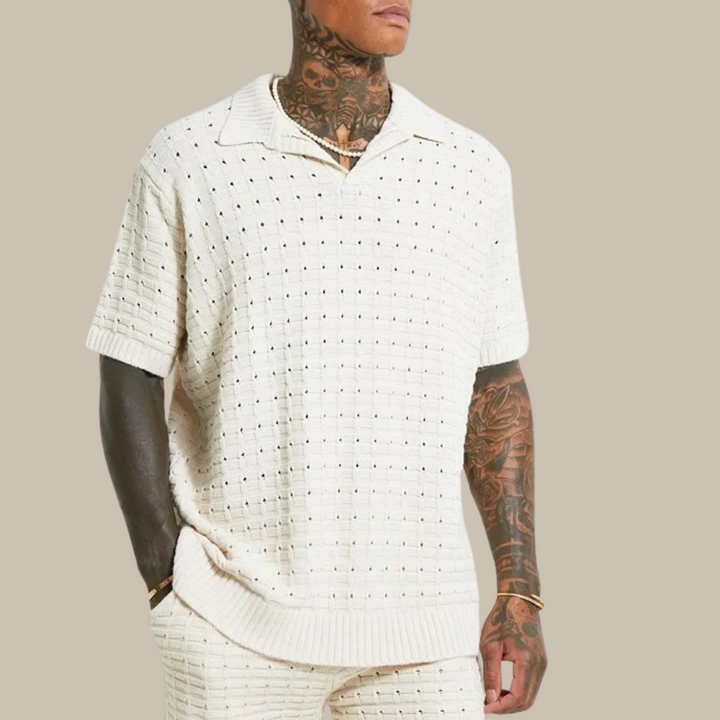 Herr stickad pikétröja | Oversizepolo | Vår 2025-kollektion