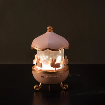 Rosa Nachtlicht mit Hasenmotiv, LED-Projektor, Kinderzimmer-Dekoration, batteriebetrieben.