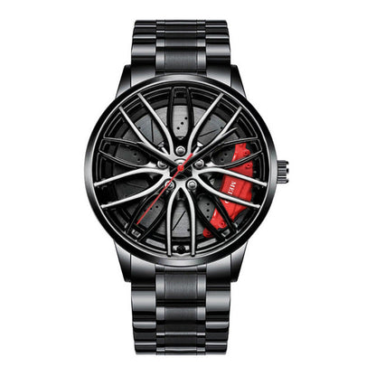 Schwarze Herren-Quarzuhr, wasserdicht, Automatik, sportliches Design, Metallarmband.