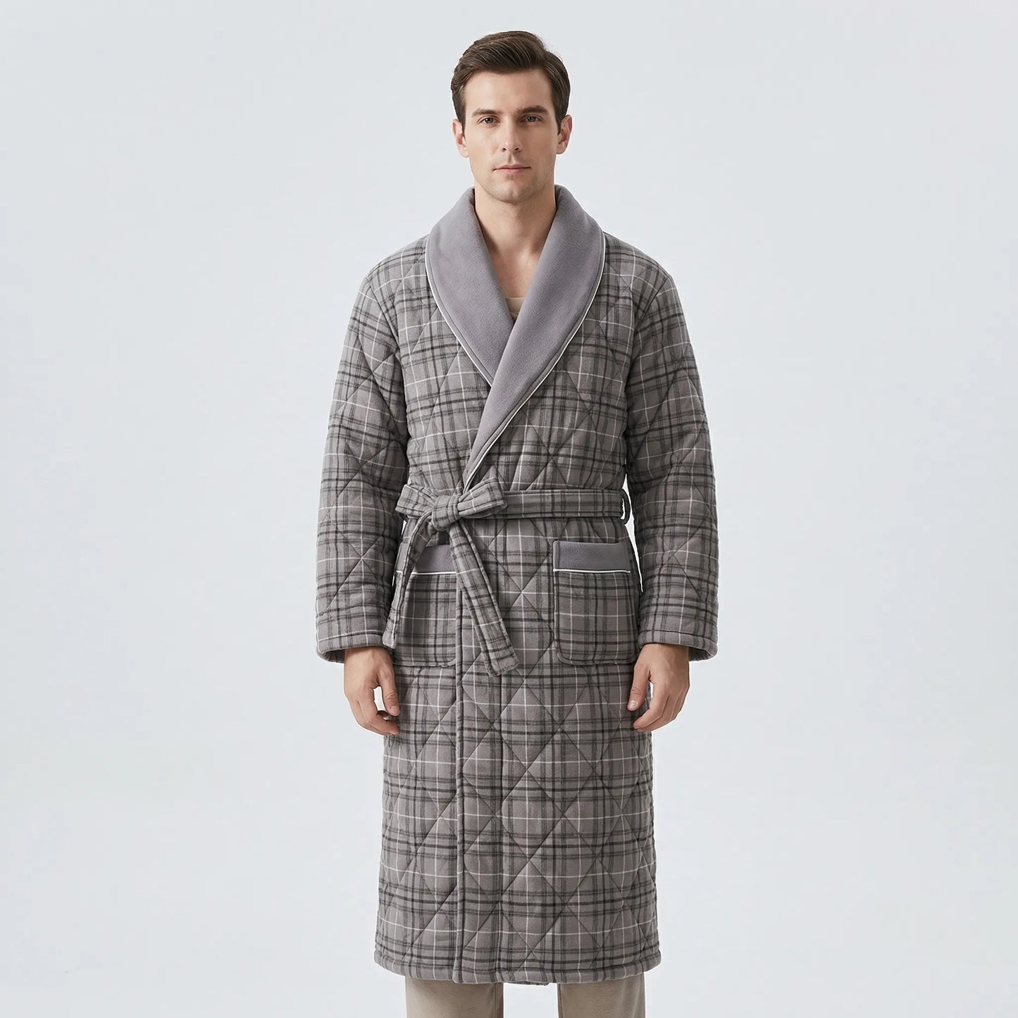 Quilted Three-Layer Long Dressing Gown - Wade