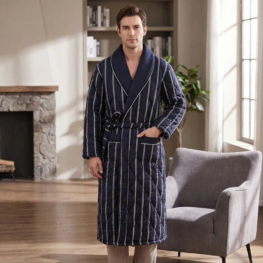 Quilted Three-Layer Long Dressing Gown - Wade
