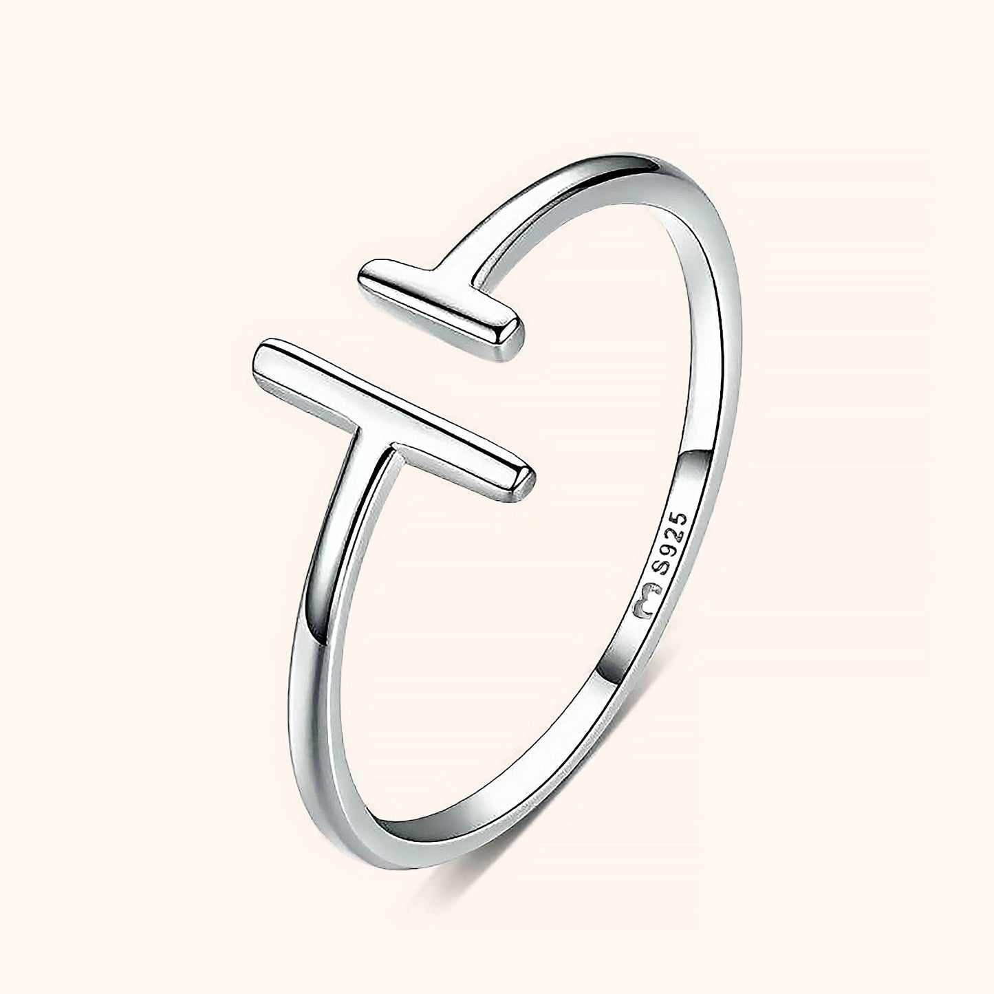 Silberring 925 Sterling, minimalistisches Design, offener Buchstabenstil, modischer Schmuck