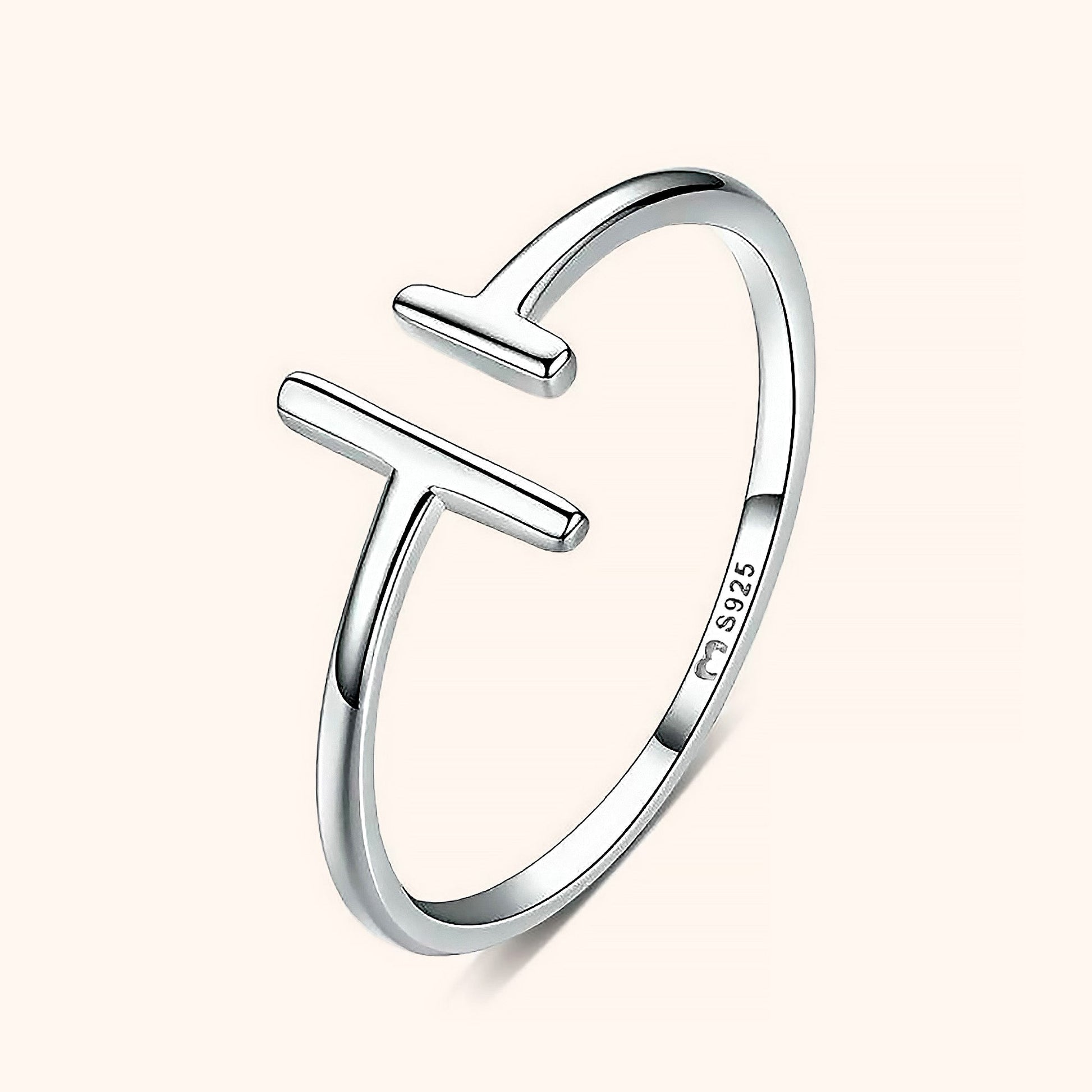 Silberring 925 Sterling, minimalistisches Design, offener Buchstabenstil, modischer Schmuck