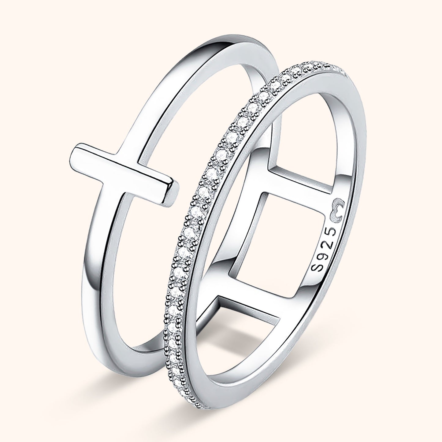 Silberner 925er Sterling-Damenring mit Zirkonia, modernes Design, eleganter Schmuck
