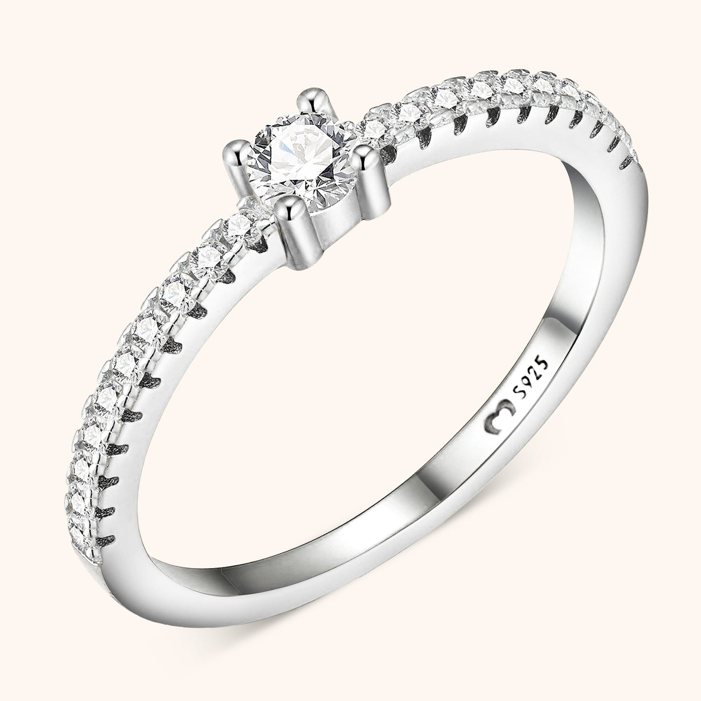 Silberner Verlobungsring mit Zirkonia, S925, funkelnd, elegantes Design, Schmuck für Damen.